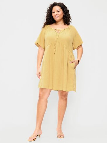 Old Navy Crinkle Gauze Flutter-Sleeve Mini Swing Dress - SANDSTORM in Saudi Arabia