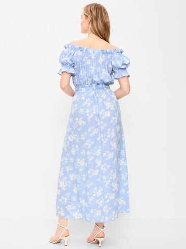 Old Navy Off-The-Shoulder Boho Maxi Dress - Blue Floral in Saudi Arabia