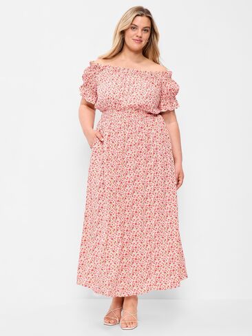 فستان بوهو ماكسي مكشوف الكتفين من Old Navy - أحمر Ditsy in Kuwait