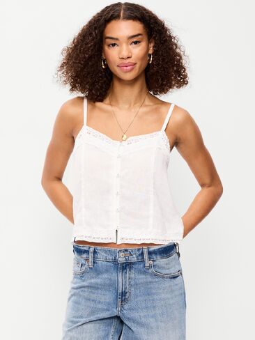 قميص كامي من مزيج الكتان بأطراف دانتيل من Old Navy - زنابق بيضاء in Saudi Arabia