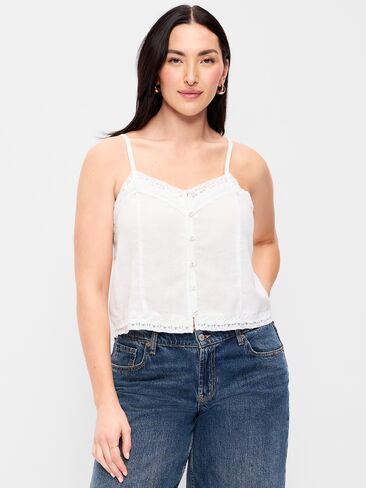 قميص كامي من مزيج الكتان بأطراف دانتيل من Old Navy - زنابق بيضاء in Saudi Arabia