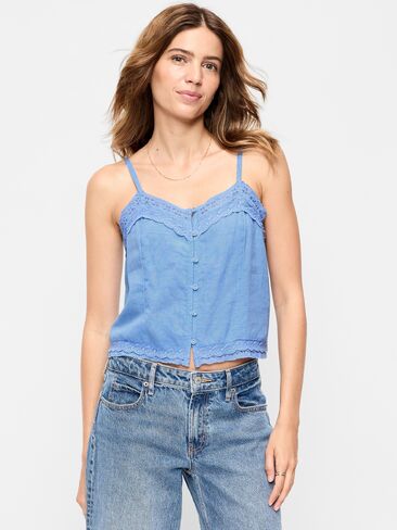 قميص كامي من مزيج الكتان بأطراف دانتيل من Old Navy - زهرة الكتان in Saudi Arabia
