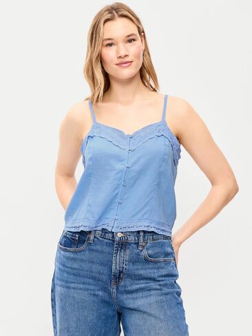 قميص كامي من مزيج الكتان بأطراف دانتيل من Old Navy - زهرة الكتان in Saudi Arabia