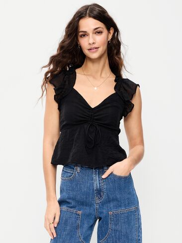 Old Navy Flutter-Sleeve Fit & Flare Top - Black Jack in Saudi Arabia