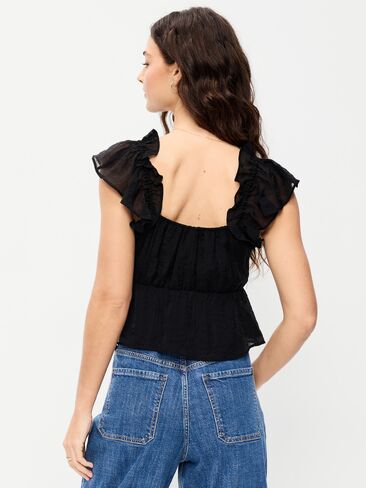 Old Navy Flutter-Sleeve Fit & Flare Top - Black Jack in Saudi Arabia