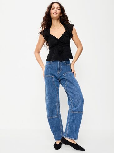Old Navy Flutter-Sleeve Fit & Flare Top - Black Jack in Saudi Arabia