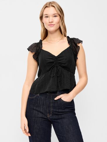 Old Navy Flutter-Sleeve Fit & Flare Top - Black Jack in Saudi Arabia