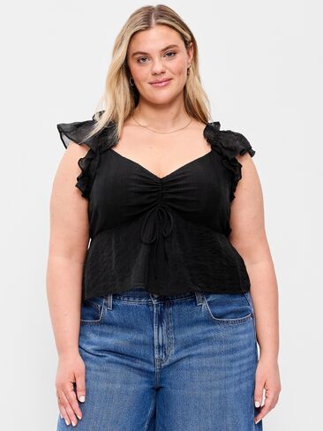Old Navy Flutter-Sleeve Fit & Flare Top - Black Jack in Saudi Arabia