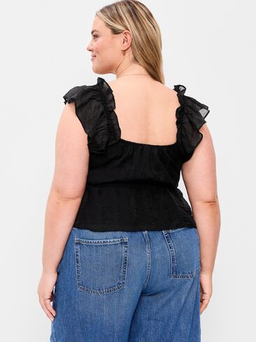 Old Navy Flutter-Sleeve Fit & Flare Top - Black Jack in Saudi Arabia