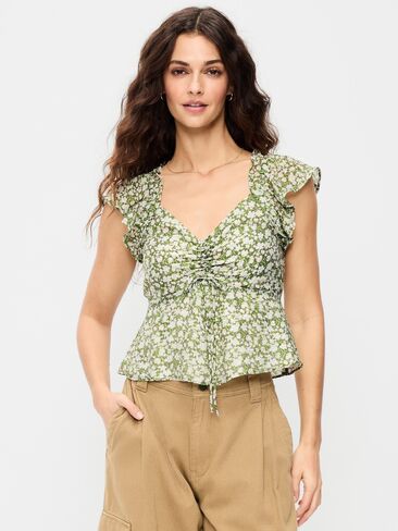 بلوزة Old Navy بأكمام واسعة وواسعة - زهور خضراء in Saudi Arabia