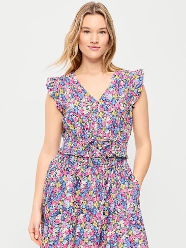 Old Navy Flutter-Sleeve Poplin Top - Pink Multi Floral in Saudi Arabia
