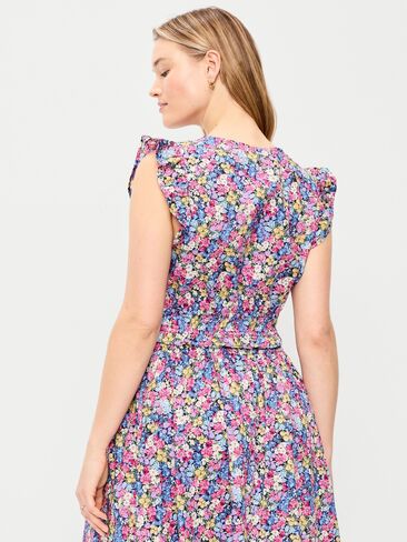 Old Navy Flutter-Sleeve Poplin Top - Pink Multi Floral in Saudi Arabia