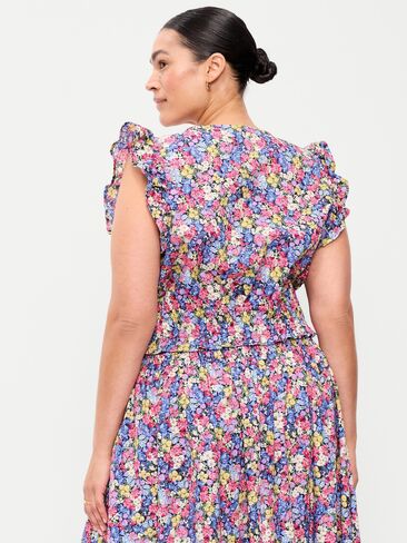 Old Navy Flutter-Sleeve Poplin Top - Pink Multi Floral in Saudi Arabia