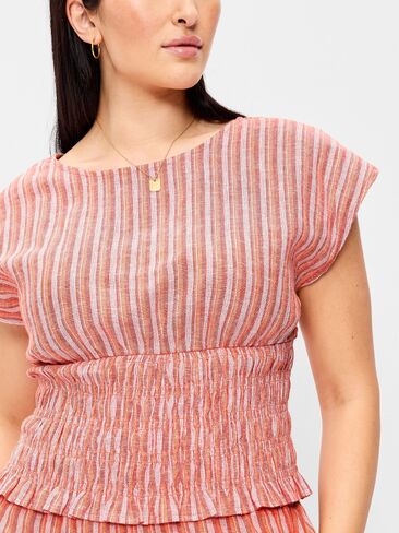 Old Navy Linen-Blend Short-Sleeve Smocked Top - Orange Stripe in Saudi Arabia