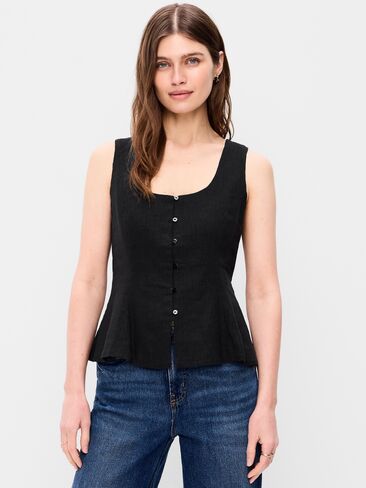 Old Navy Button-Down Linen Blend Top - Black Jack in Saudi Arabia