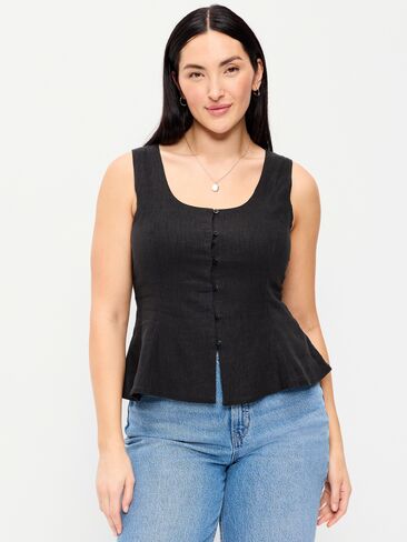 Old Navy Button-Down Linen Blend Top - Black Jack in Saudi Arabia