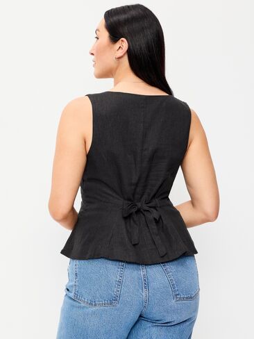 Old Navy Button-Down Linen Blend Top - Black Jack in Saudi Arabia