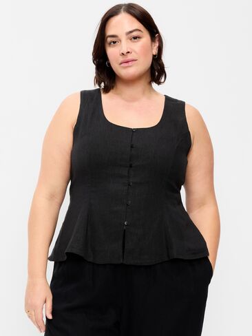 Old Navy Button-Down Linen Blend Top - Black Jack in Saudi Arabia