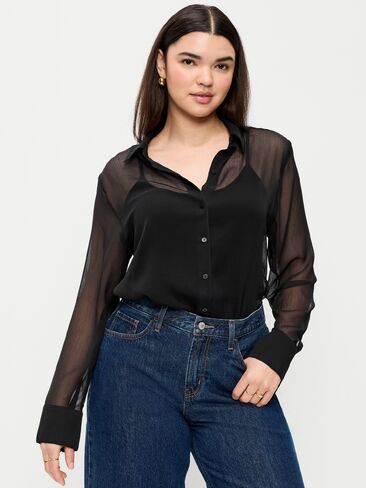 قميص شيفون شفاف بأزرار سفلية من Old Navy - جاك أسود in Saudi Arabia