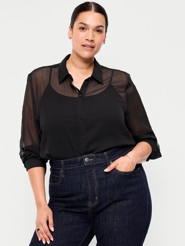 قميص شيفون شفاف بأزرار سفلية من Old Navy - جاك أسود in Saudi Arabia