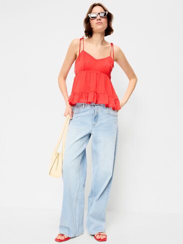 بلوزة كامي شيفون شبه شفافة بربطة عنق من Old Navy - سمكة القمر برتقالية in Saudi Arabia