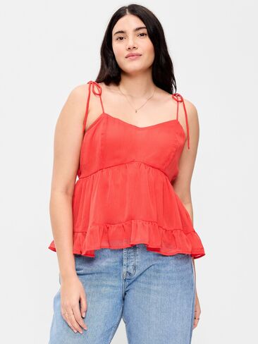 بلوزة كامي شيفون شبه شفافة بربطة عنق من Old Navy - سمكة القمر برتقالية in Saudi Arabia