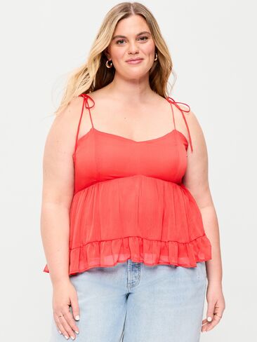 بلوزة كامي شيفون شبه شفافة بربطة عنق من Old Navy - سمكة القمر برتقالية in Saudi Arabia