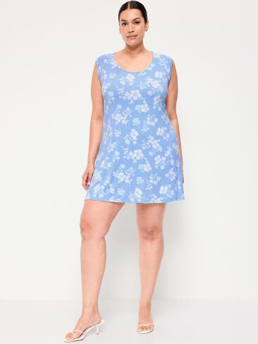 Old Navy Short-Sleeve Scoop-Neck Mini Dress - Blue Floral in Saudi Arabia