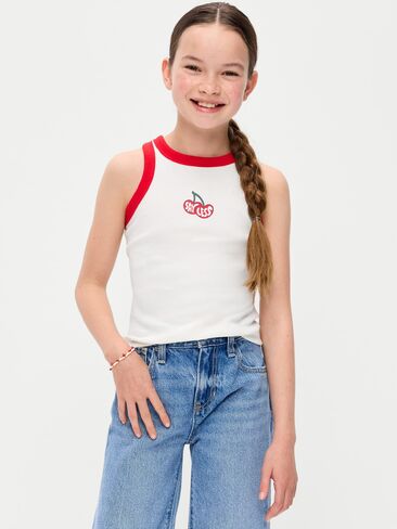 Old Navy Fitted Ribbed Graphic Tank Top for Girls - Sea Salt in Saudi Arabia