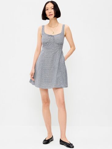 Old Navy Fit & Flare Cami Mini Dress - Navy Blue Check in Saudi Arabia