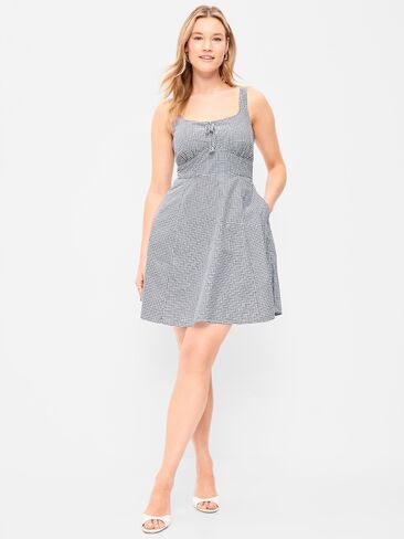 Old Navy Fit & Flare Cami Mini Dress - Navy Blue Check in Saudi Arabia