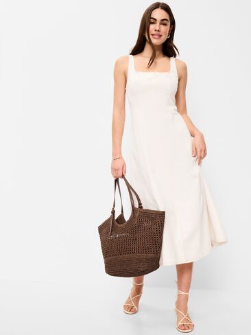 فستان Old Navy Fit & Flare من الدينيم متوسط ​​الطول بدون أكمام - إكرو in Saudi Arabia
