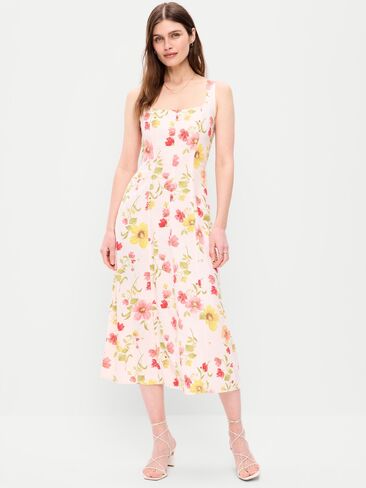 فستان Old Navy Fit & Flare متوسط ​​الطول من مزيج الكتان بدون أكمام - زهري زهري in Saudi Arabia