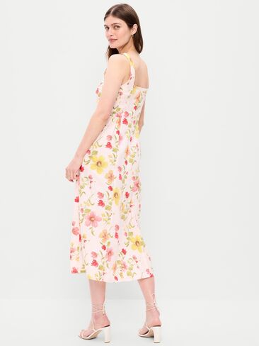 فستان Old Navy Fit & Flare متوسط ​​الطول من مزيج الكتان بدون أكمام - زهري زهري in Saudi Arabia