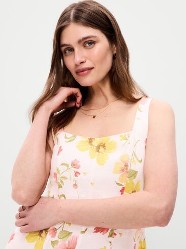 فستان Old Navy Fit & Flare متوسط ​​الطول من مزيج الكتان بدون أكمام - زهري زهري in Saudi Arabia