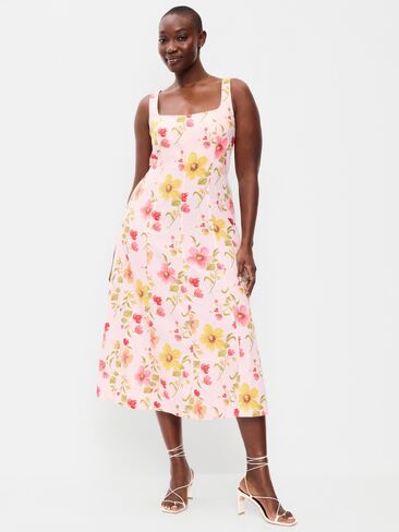 فستان Old Navy Fit & Flare متوسط ​​الطول من مزيج الكتان بدون أكمام - زهري زهري in Saudi Arabia