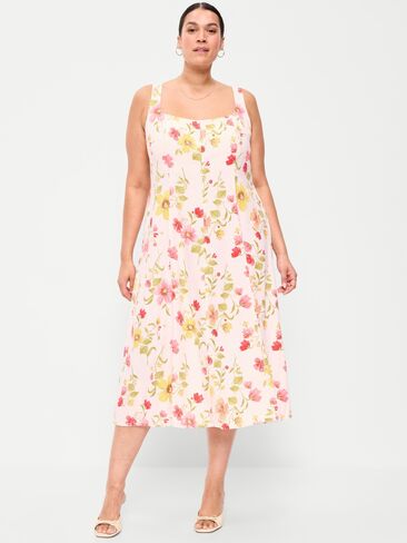 فستان Old Navy Fit & Flare متوسط ​​الطول من مزيج الكتان بدون أكمام - زهري زهري in Saudi Arabia