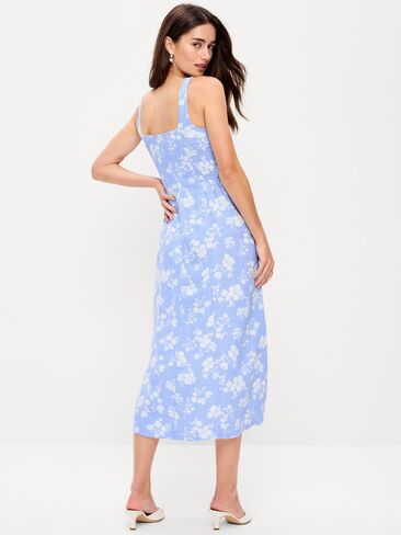 فستان Old Navy Fit & Flare متوسط ​​الطول من مزيج الكتان بدون أكمام - زهور زرقاء in Saudi Arabia