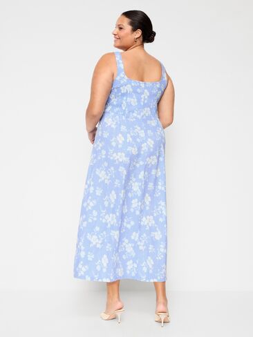 فستان Old Navy Fit & Flare متوسط ​​الطول من مزيج الكتان بدون أكمام - زهور زرقاء in Saudi Arabia