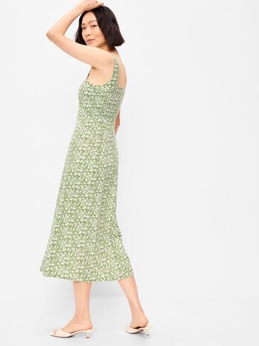 فستان Old Navy Fit & Flare متوسط ​​الطول من مزيج الكتان بدون أكمام - زهور خضراء in Saudi Arabia