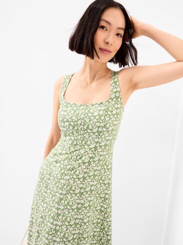 فستان Old Navy Fit & Flare متوسط ​​الطول من مزيج الكتان بدون أكمام - زهور خضراء in Saudi Arabia