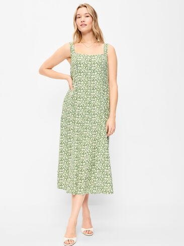 فستان Old Navy Fit & Flare متوسط ​​الطول من مزيج الكتان بدون أكمام - زهور خضراء in Saudi Arabia