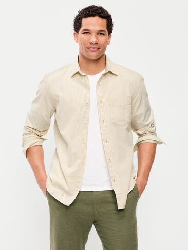قميص جيب مخطط بأكمام طويلة من Old Navy - شريط بني ترابي in Saudi Arabia