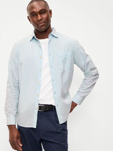 Old Navy Long-Sleeve Seersucker Striped Pocket Shirt - White & Blue Stripe in Saudi Arabia
