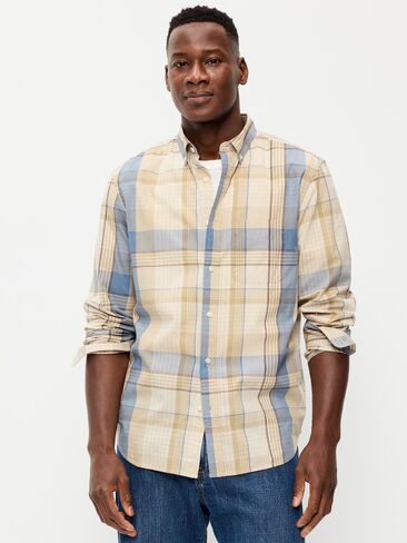 قميص منقوش من قماش البوبلين ذو قصة كلاسيكية من Old Navy - لون أزرق متوسط in Saudi Arabia