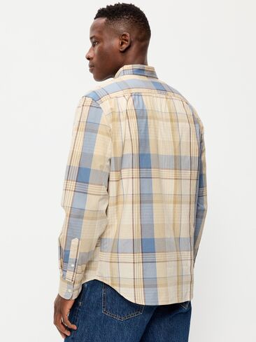 قميص منقوش من قماش البوبلين ذو قصة كلاسيكية من Old Navy - لون أزرق متوسط in Saudi Arabia