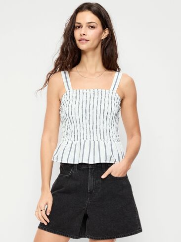 Old Navy Smocked Peplum Tank Top - White Stripe in Saudi Arabia
