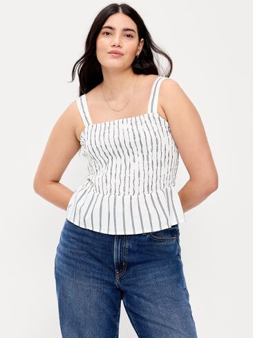 Old Navy Smocked Peplum Tank Top - White Stripe in Saudi Arabia