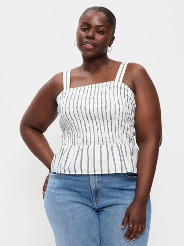 Old Navy Smocked Peplum Tank Top - White Stripe in Saudi Arabia