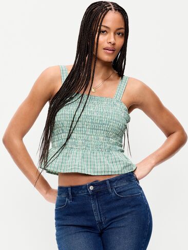 Old Navy Smocked Peplum Tank Top - Green Gingham in Saudi Arabia